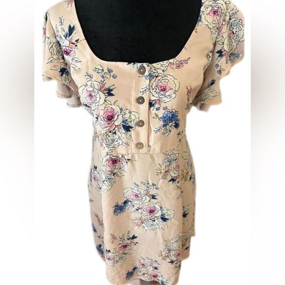 Xhilaration Flutter Sleeve Knee-Length Pink Floral Dress size L - Picture 2 of 10